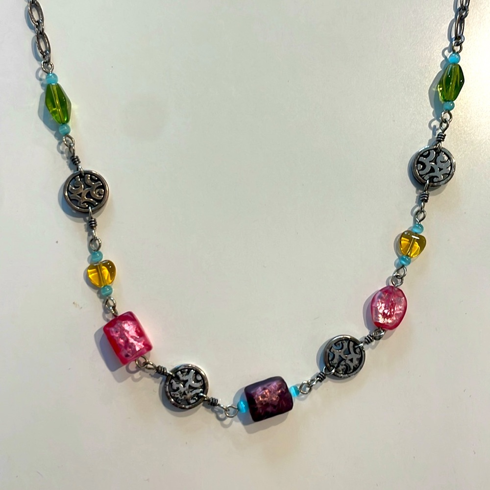 Brighton Jewelry long silver necklace with glass beads and signature clasp